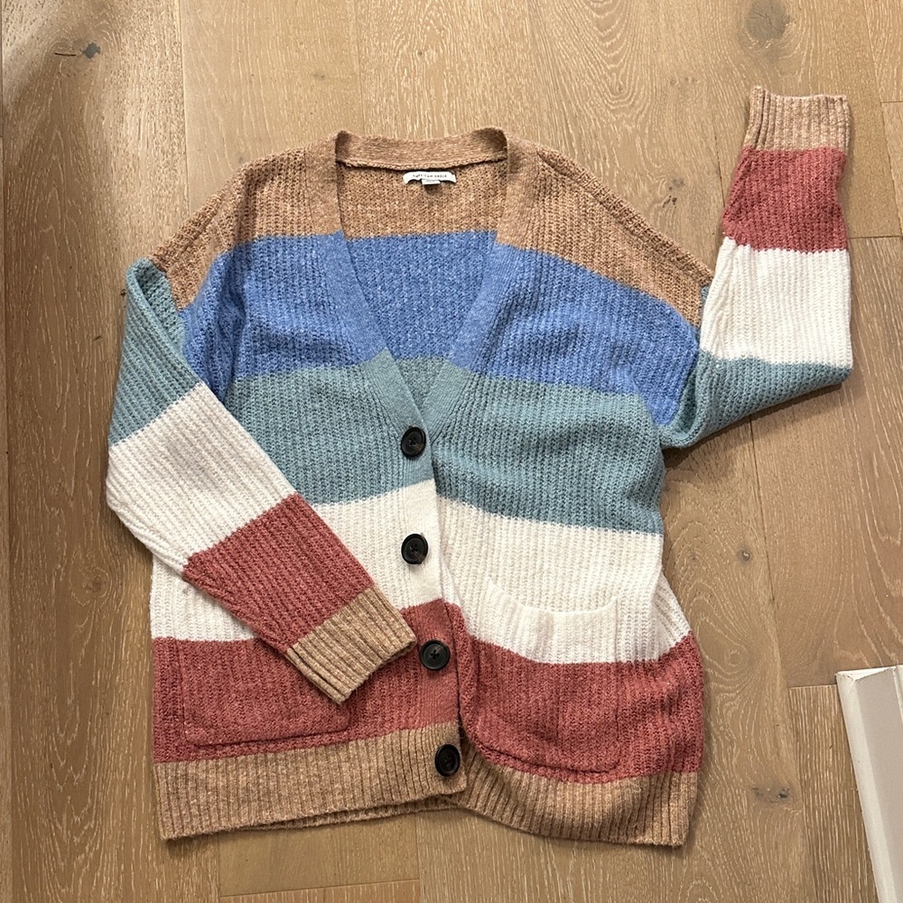 American Eagle Striped V-Neck Button Front Women’s Cardigan Sweater - Multi